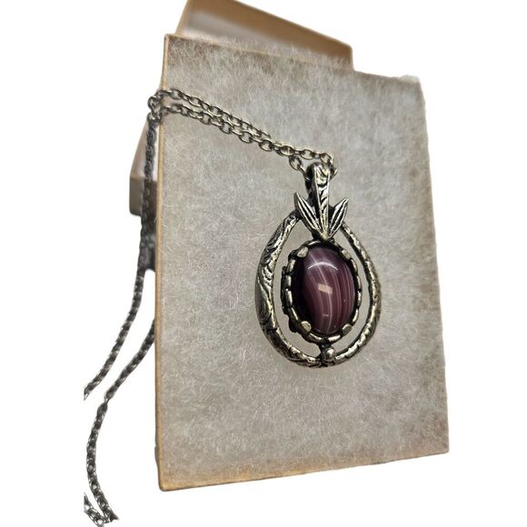 Celtic Purple Agate Pewter Necklace Fillagree Detail - Picture 4 of 6